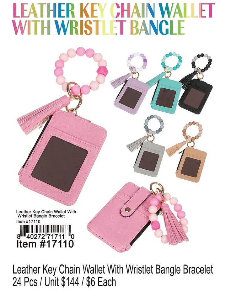 Leather Keychain Wallet With Wristlet Bangle . for wholesale by Puka Creations