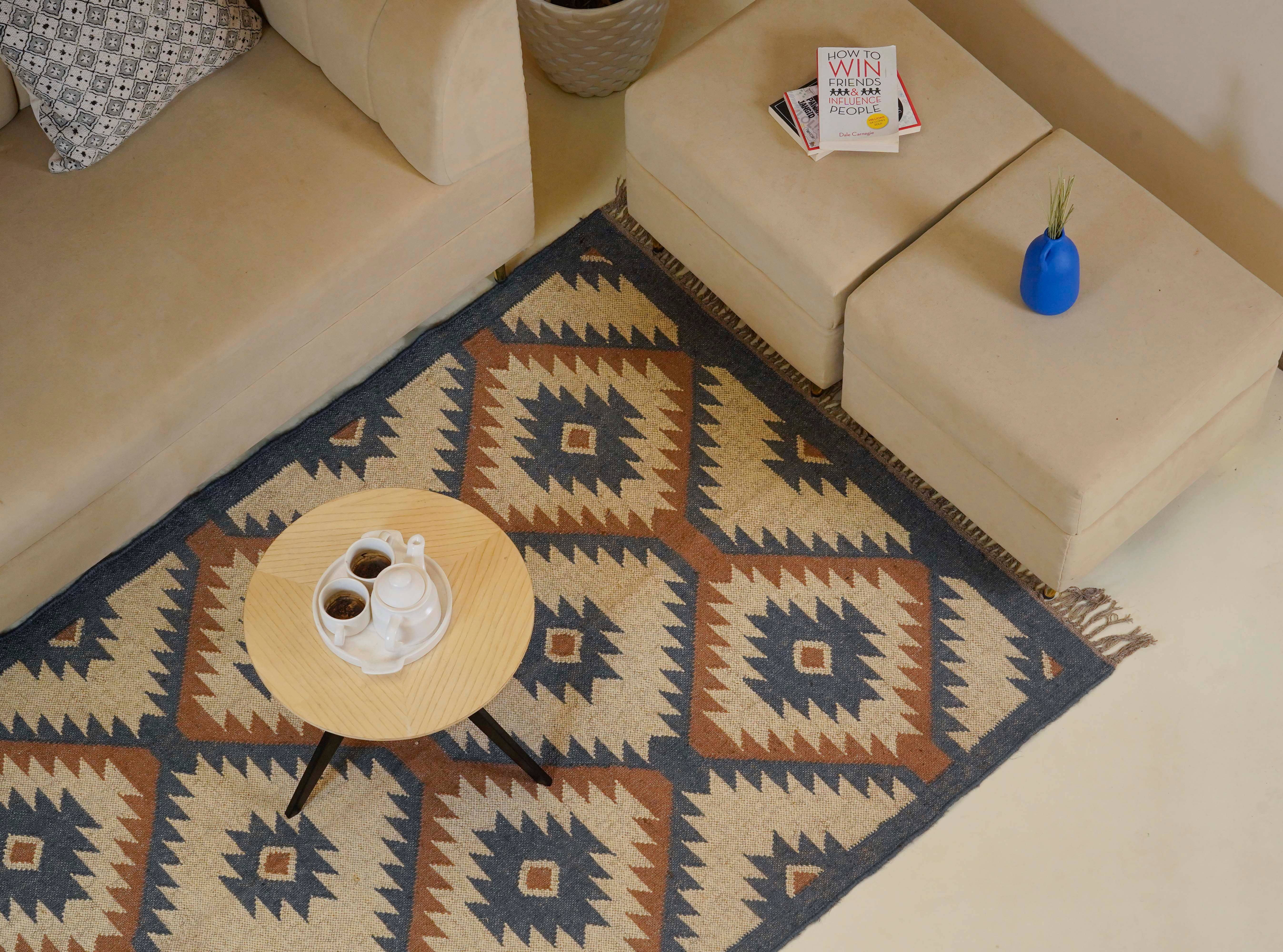 Chouhan Rugs - Wholesale Vloerkleed - Geometrische Kilim jute tapijten Meer kleurige wol jute dhurrie3