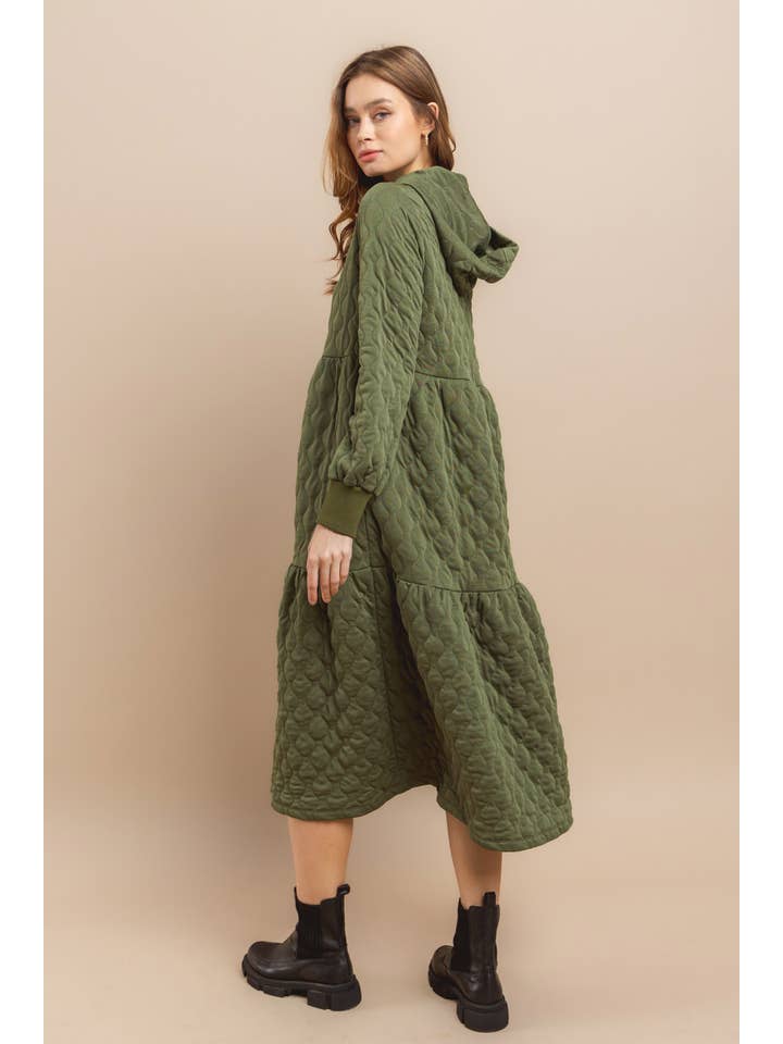 Ces Femme USA - Wholesale Dress - Women's - DC51612SA / Quilted Maxi Dress with Hoodie