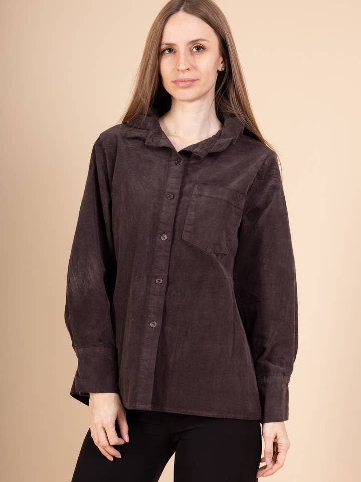 Pépouz' Paris - Wholesale Button Down Shirt - Women's - Corduroy shirt with ruffled collar PC255211
