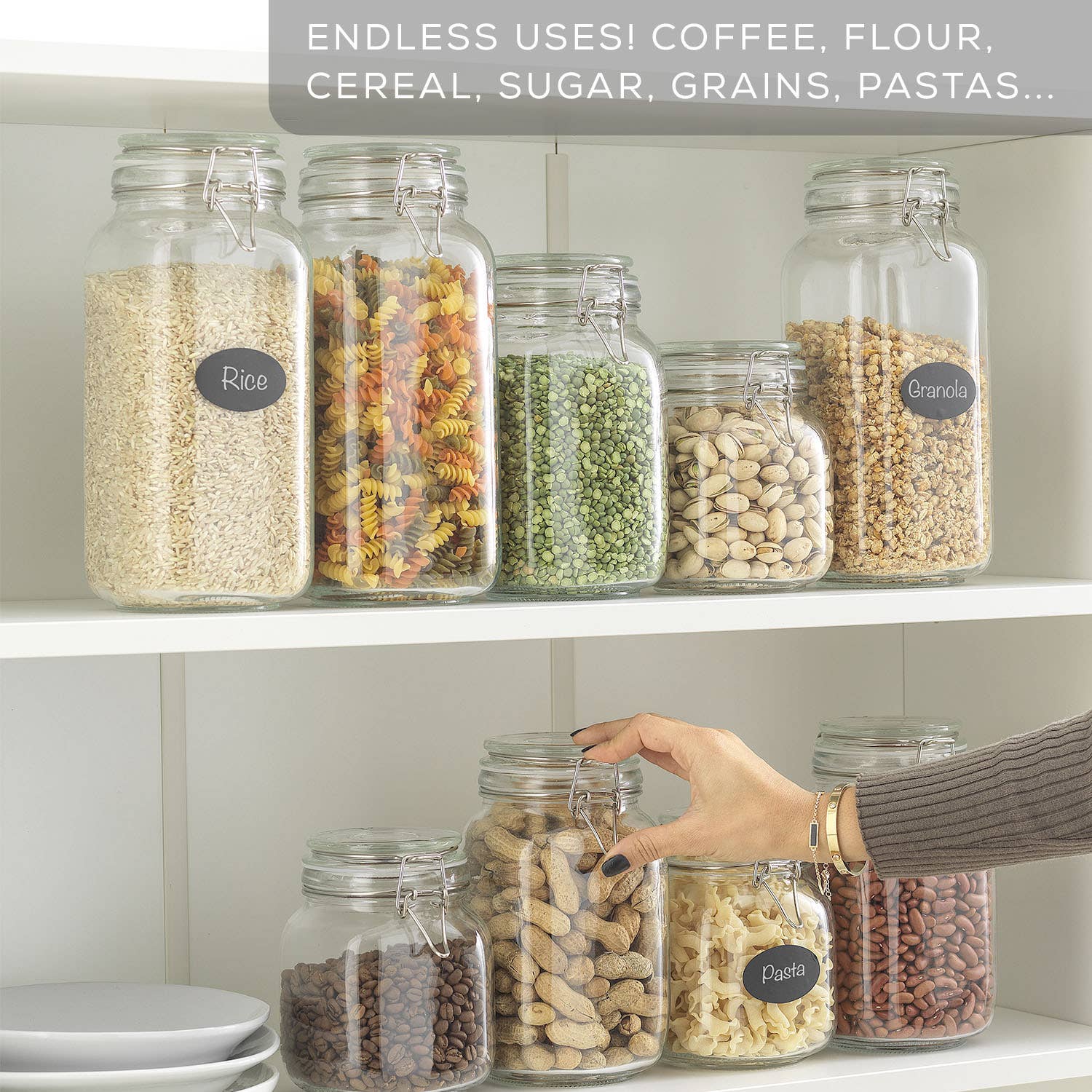 JoyJolt - Wholesale Voedselopslagcontainer - Glazen voorraadpot met luchtdichte sluiting - Set van 34