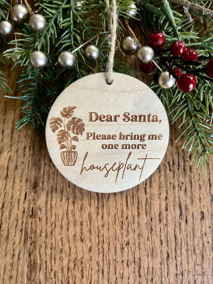 Funny houseplant monstera Wooden Christmas Ornament for wholesale by Rustic Raleigh