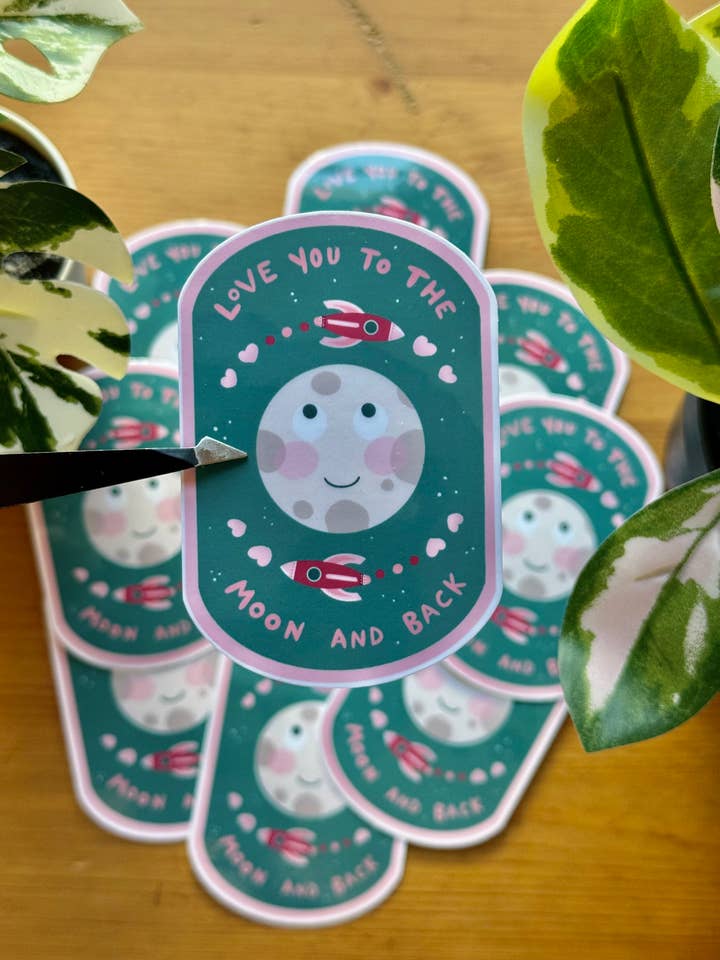 Love you To the Moon and Back Sticker for wholesale by Lily Wenndt Illustration