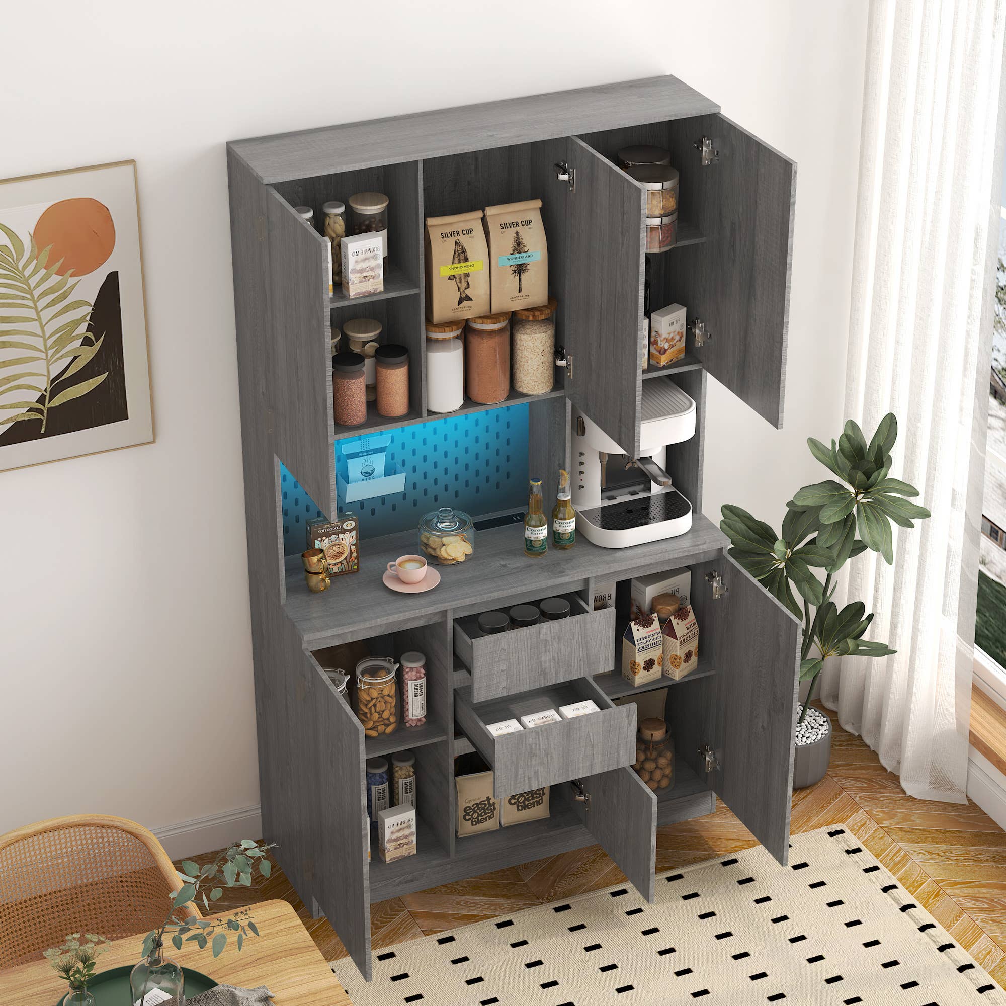 39F Inc. - Vente Armoire - Armoire de garde-manger 74", station de charge, support pour micro-ondes49