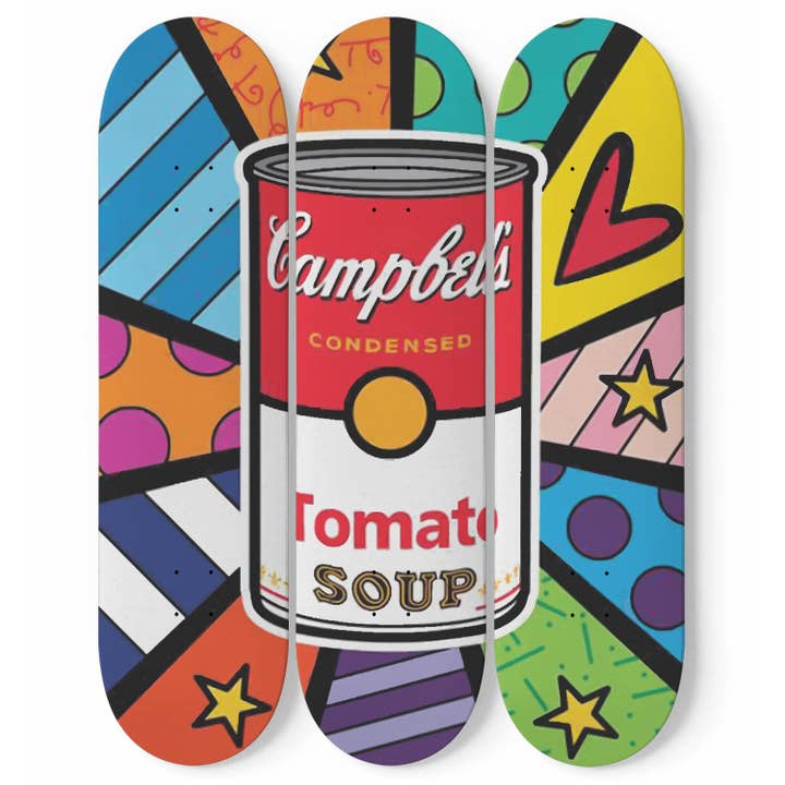 SkateboardArtsy – wholesale Wall Accent – Andy Warhol Campbell Soup | Pop Art - 3-piece Skateboard Wall Art