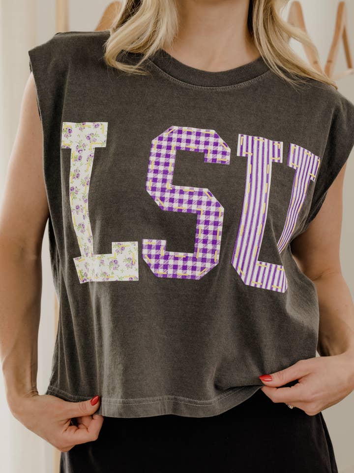 LivyLu - Wholesale Tank Top - Women's - LSU Louisiana State Tigers Quilted Puff Ink Smoke Tank 2