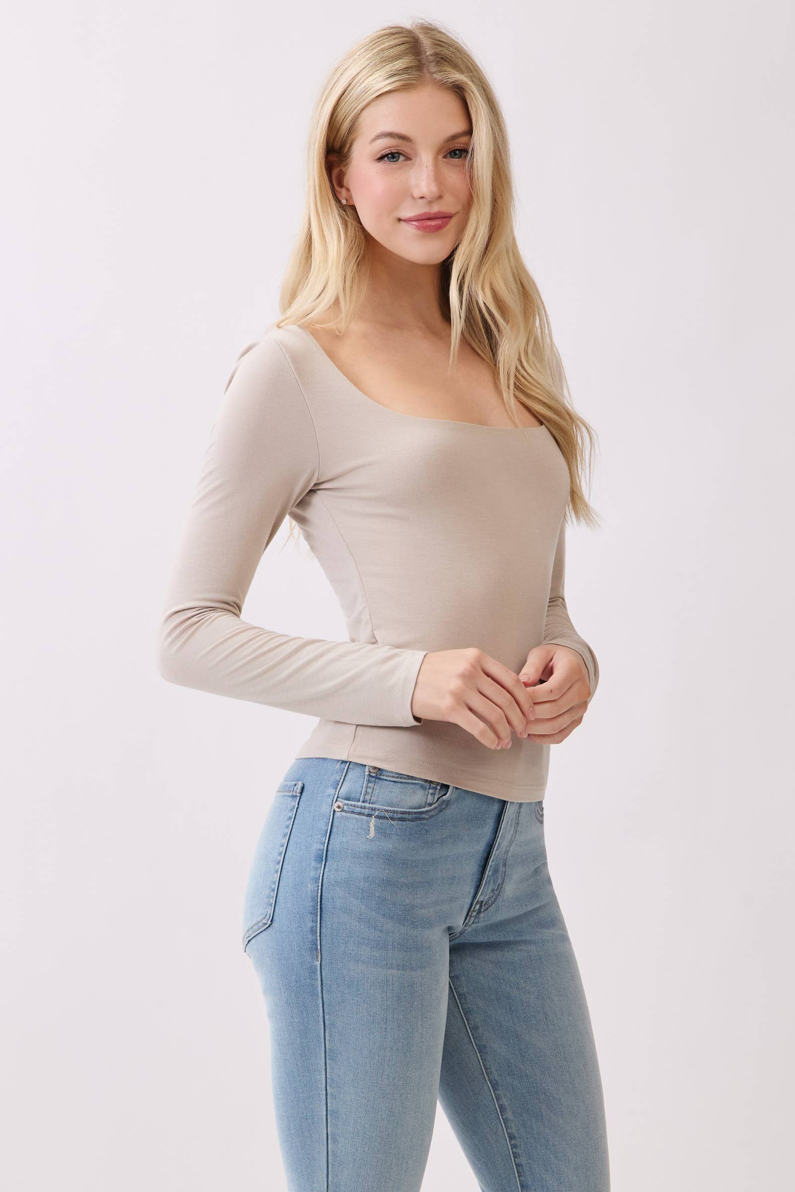 Final Touch - Wholesale Knit Top - Women's - Double Layered Square Neck Basic Top - T171096