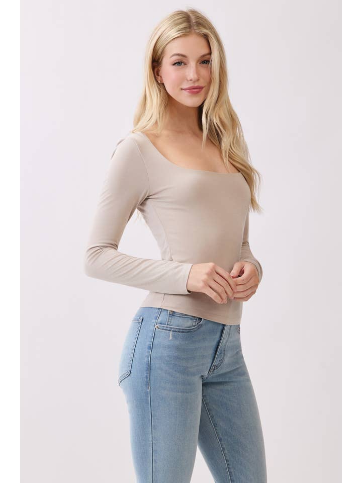 Final Touch - Wholesale Knit Top - Women's - Double Layered Square Neck Basic Top - T171096