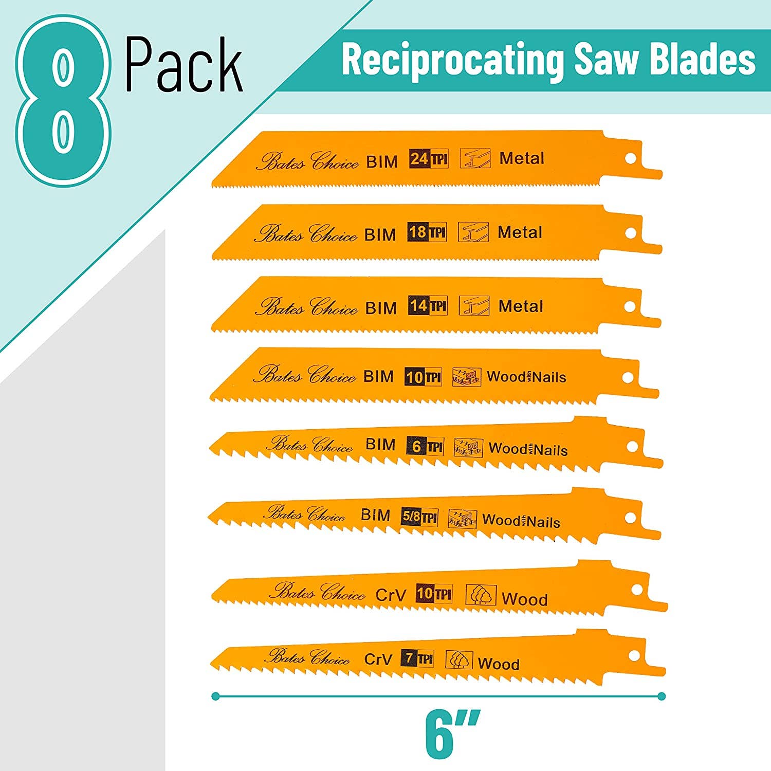 Bates Choice - Wholesale Handy Tool - Reciprocating Saw Blades, 8 Pack, 6 inch, Saw Blade2