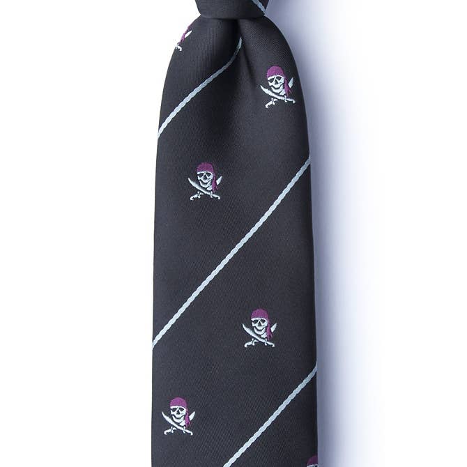 Wild Ties – Gravata - Homem por atacado – Gravata Skinny Skull and Swords Pirata - Microfibra Preta