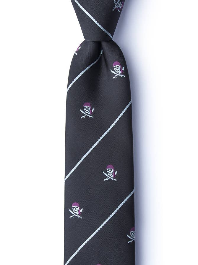 Corbata pirateada Skull and Swords - Microfibra negra para venta al por mayor de Wild Ties