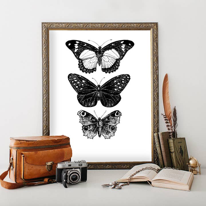 Zwart-witte vlinderposter, Monarch Butterfly Wall Art, Vlinders Art Print, Butterfly Line Art, Butterfly Artwork Home Decor voor wholesale door Kaleigh Day Art