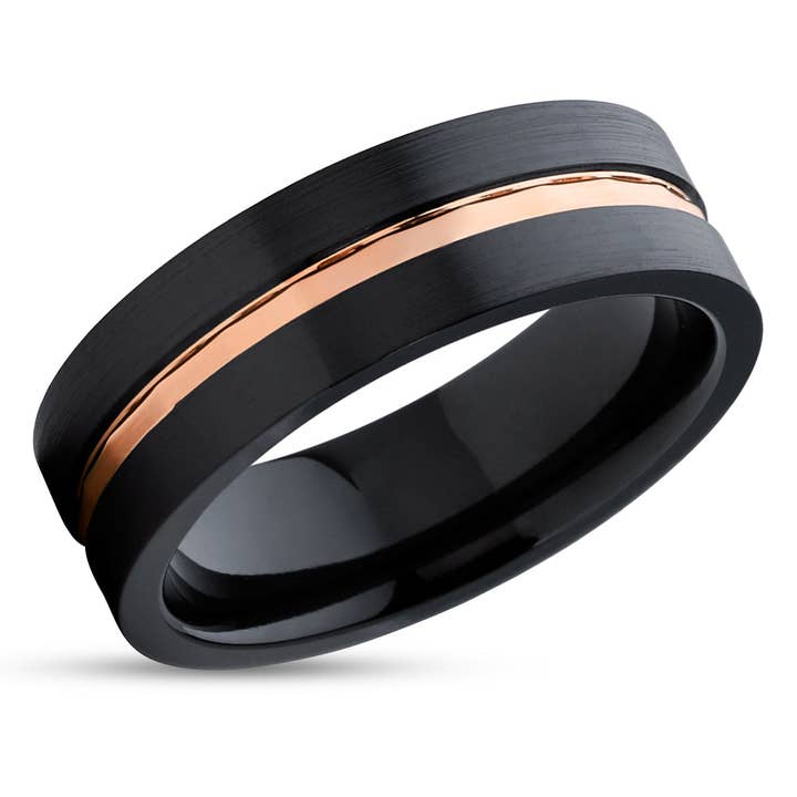 Black Zirconium Ring - Black Wedding Ring - 14k Rose Gold - Zirconium Ring - Black Ring for wholesale by Lucky Love Rings