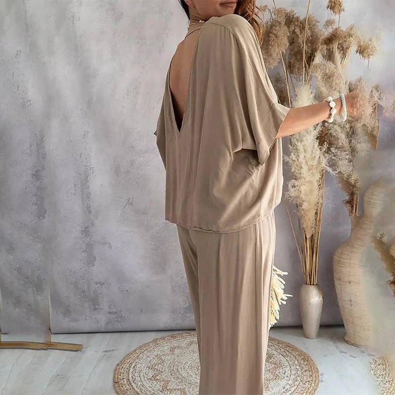 HIDDENBRAND - Wholesale Top & Pant Set (NOT Loungewear) - Women's - Casual lazy T-shirt top & pants set loungewear2