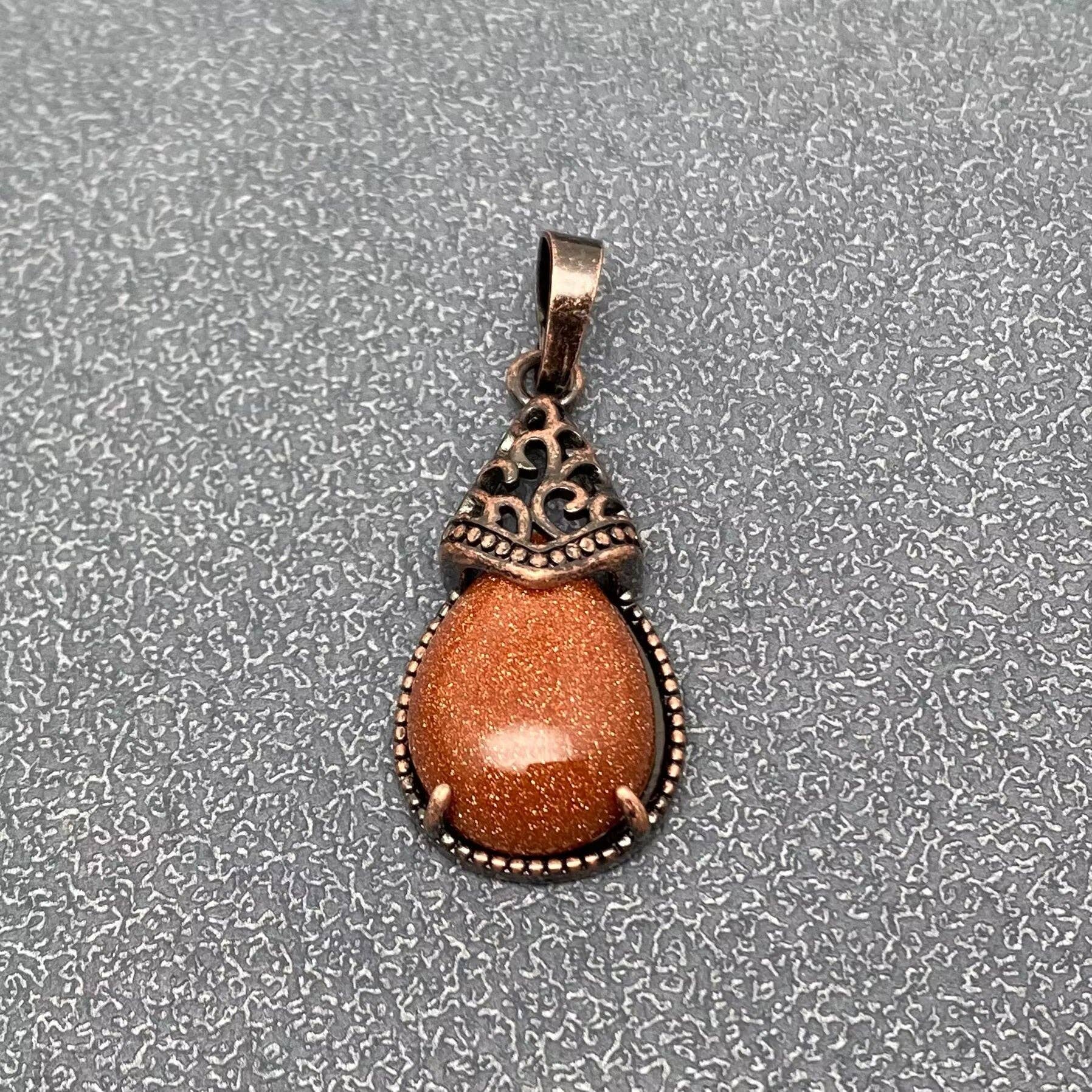 Mio Queena - Wholesale Individual Charm/Pendant - Drop-shaped Natural Stone Bronze Charms (Single Pendant) -CS38