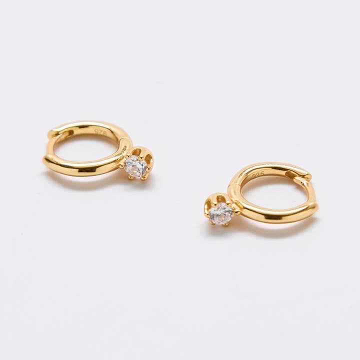 White Pave Round Huggie Gold Vermeil Earrings for wholesale by Admiral Row Jewelry