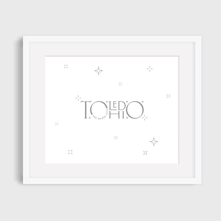 Toledo Ohio White Experimentelle Wortmarke Kunstdruck für den Großhandel von Pip & Cricket