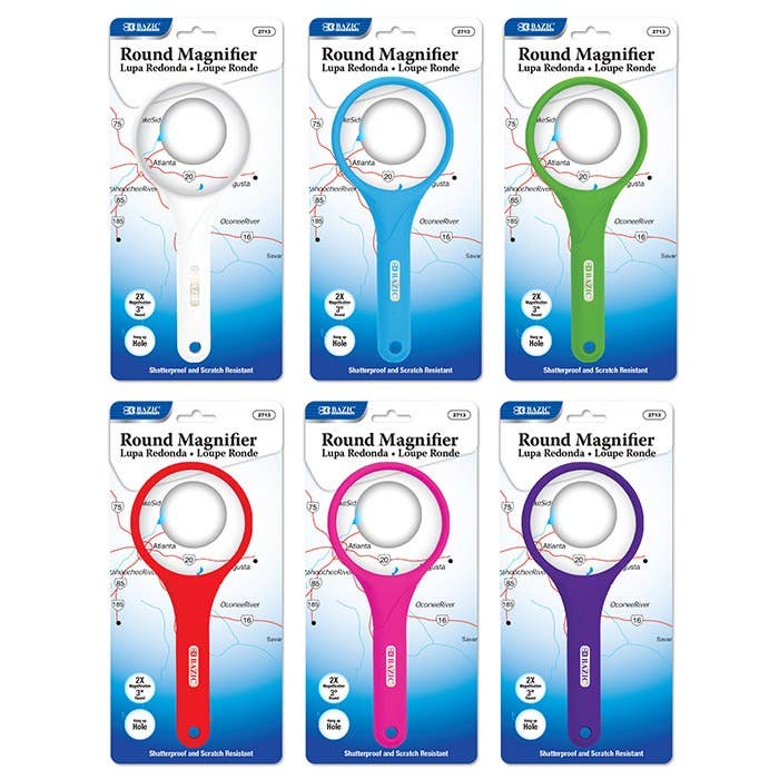 Luna Office Supply -  Everyday Essential - Wholesale Magnifying Glass - 3" Round Assorted Color 2x Handheld Magnifier0