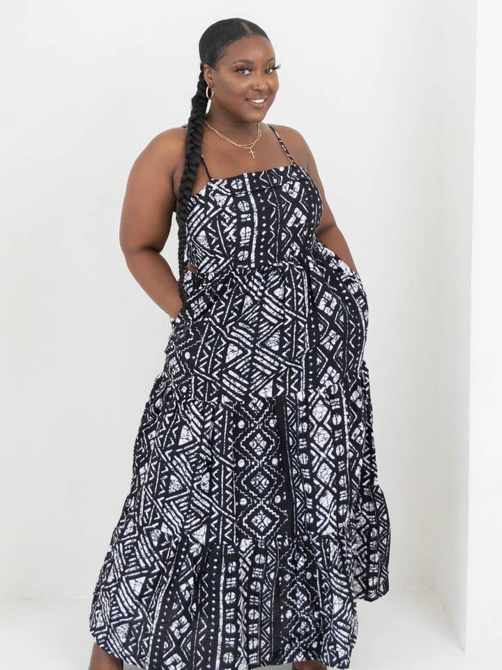 Simi African Prints Maxi Dress (Black) for wholesale by Daveenah