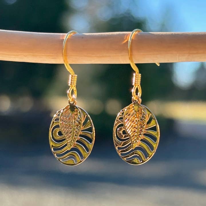 Silver Gold Oval Leaf Drop for wholesale by Marlene VanBeek Jewelry