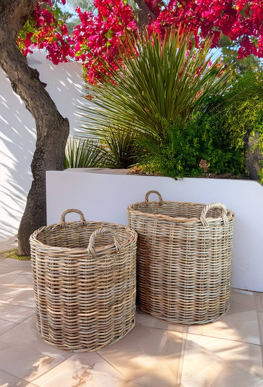 Grey Set of 2 Round Rattan Baskets for wholesale on Faire5