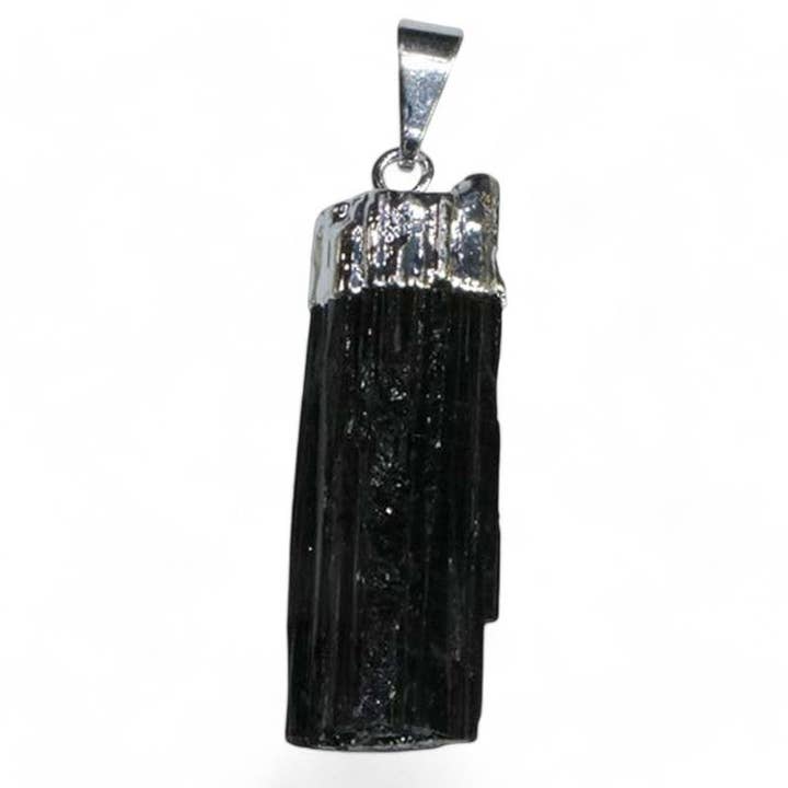Raw black tourmaline pendant Brazil A stainless steel for wholesale by La Boîte à Cailloux