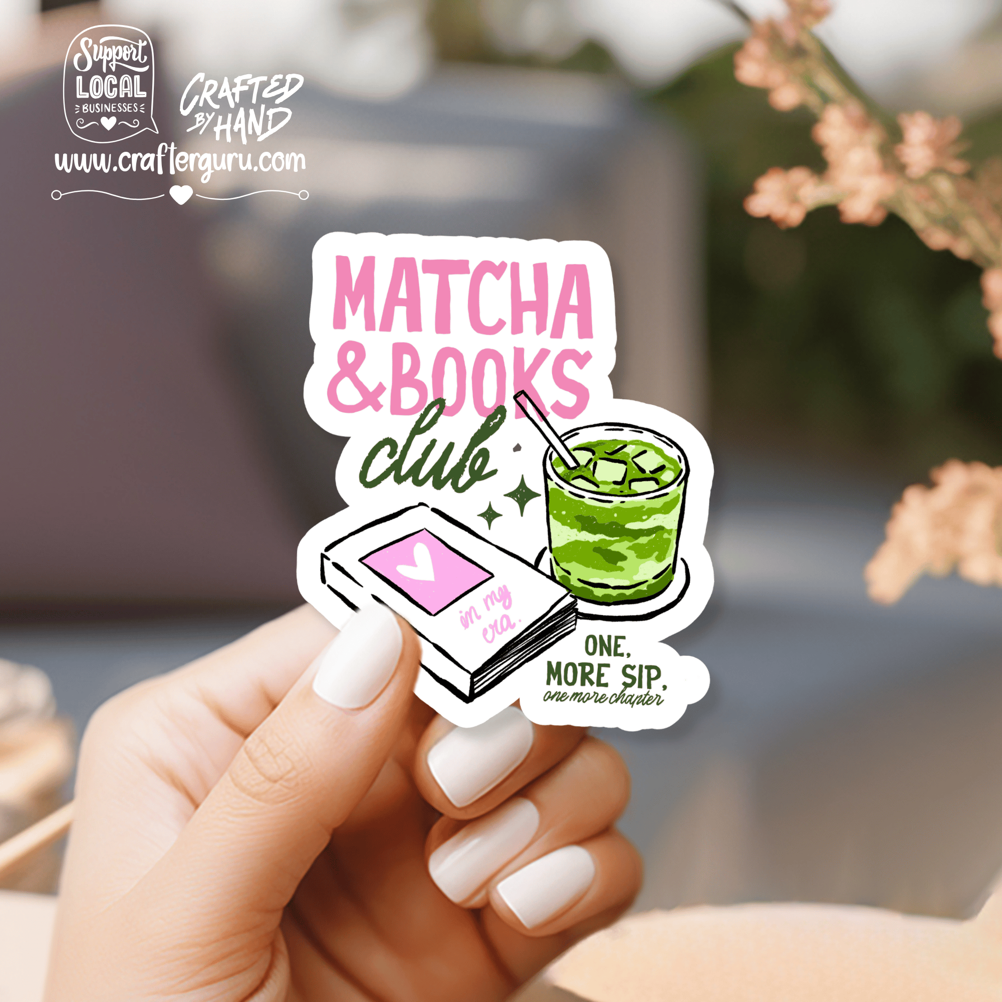 Crafter Guru Shop - Wholesale Sticker - Matcha & Books Club Sticker - Cozy Reader Gift - Waterproof Laptop & Kindle Decal - Bookish Aesthetic - STK-0061