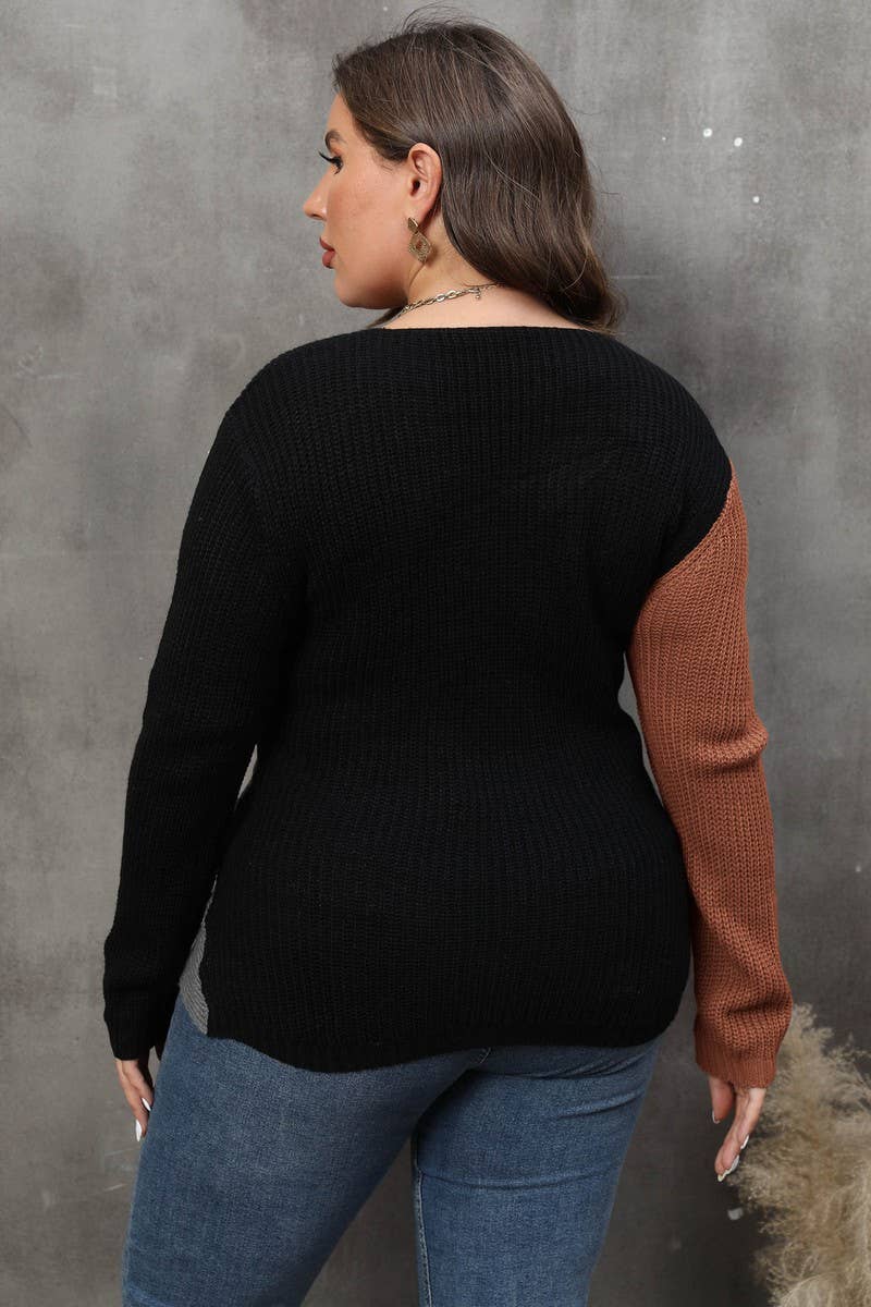 Lily Clothing - Wholesale Knit Sweater - Women's - WOMEN PLUS SIZE SEXY DEEP NECK CROSS WRAP SWEATER_CWOCAL02989
