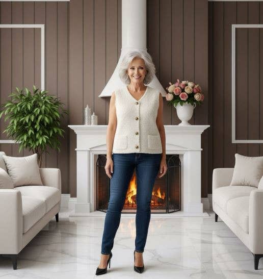 Grigio Gilet in Bouclé con Bottoni Dorati in Misto Lana in vendita all'ingrosso su Faire4