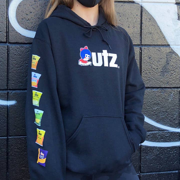 Black Utz Logo and Chip Bags Sleeve (Black) / Hoodie for wholesale on Faire