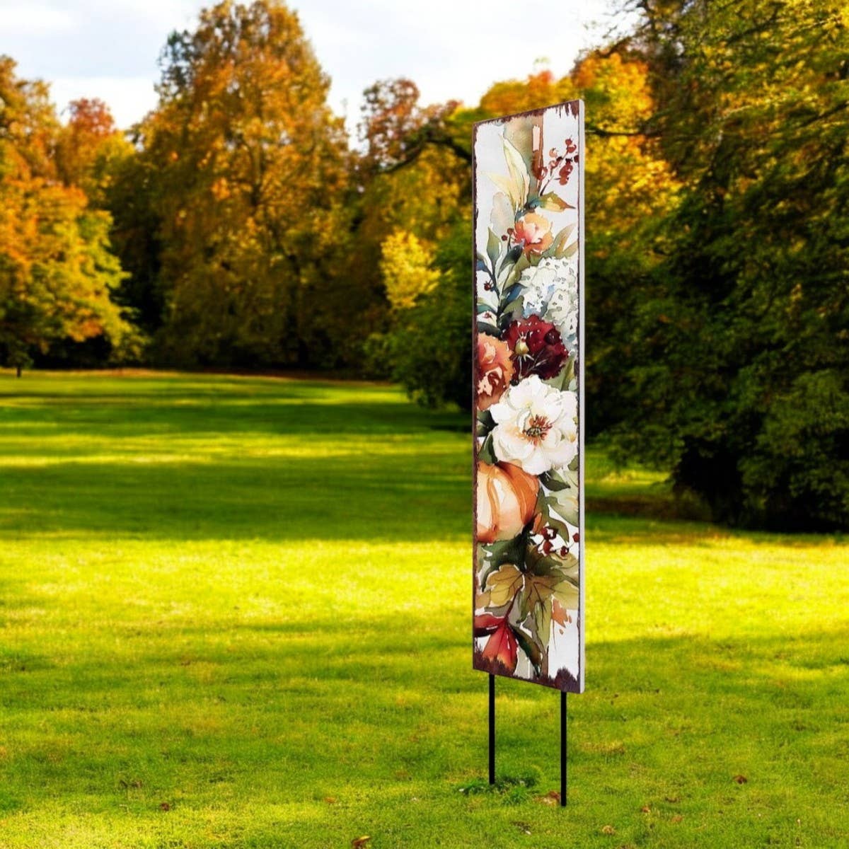 HomeRoots - Wholesale Garden Tool - 42" Burgundy Off White And Orange Solid Wood Pumpkin Garden Stake1