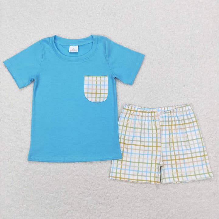 Aier Wholesale - Wholesale Top & Short Set - Kids - Sibling Baby Boys Cotton Pocket Top Shorts Outfits Sets2