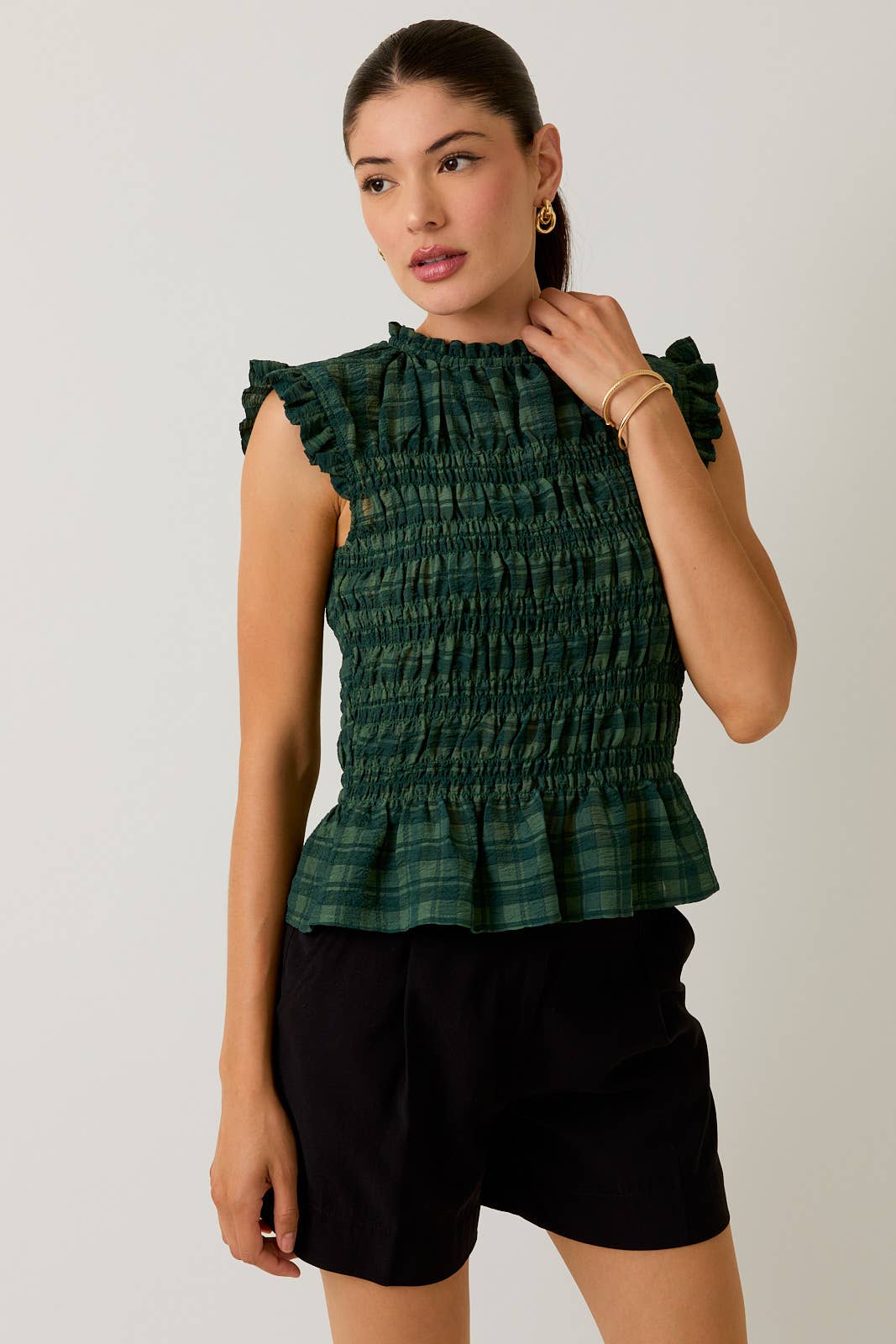 Sunday Edition - Wholesale Blouse - Women's - SLEEVELESS RUFFLE NECK SMOCKED TOP8