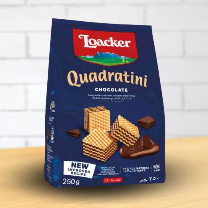 Loacker Quadratini Chocolate Cube Wafers 8.8 oz (250gr) 6 Units for wholesale by Casacella Foods