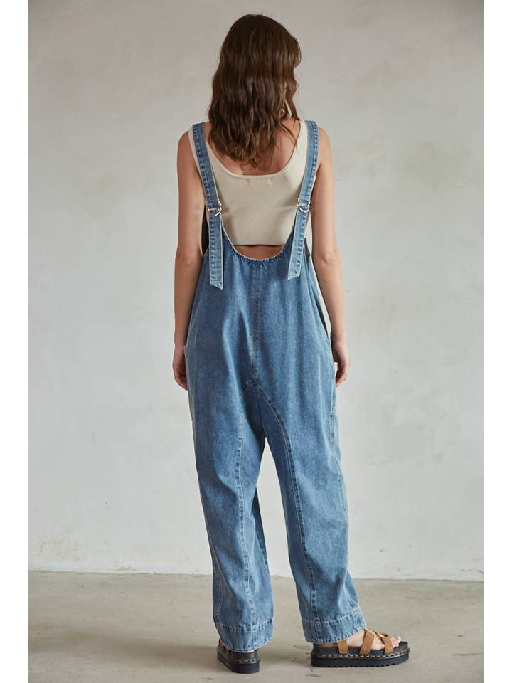 BD295 | Denim Scoop Neck Sleeveless Wide Leg Overall for wholesale on Faire2