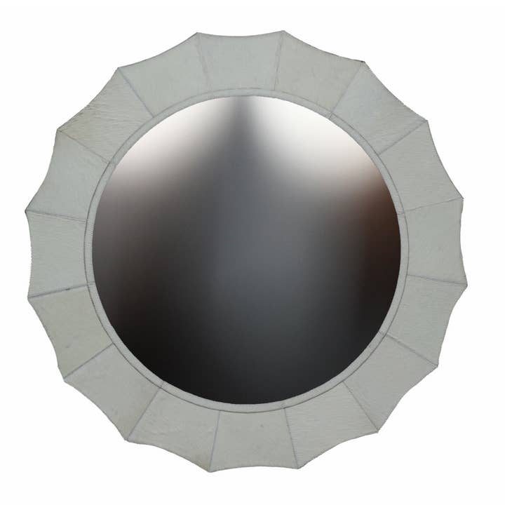 Sagebrook Home - Wholesale Wall Mirror - Wood Inverted Scallop Hair On Hide Mirror - Ivory, 42 in.4