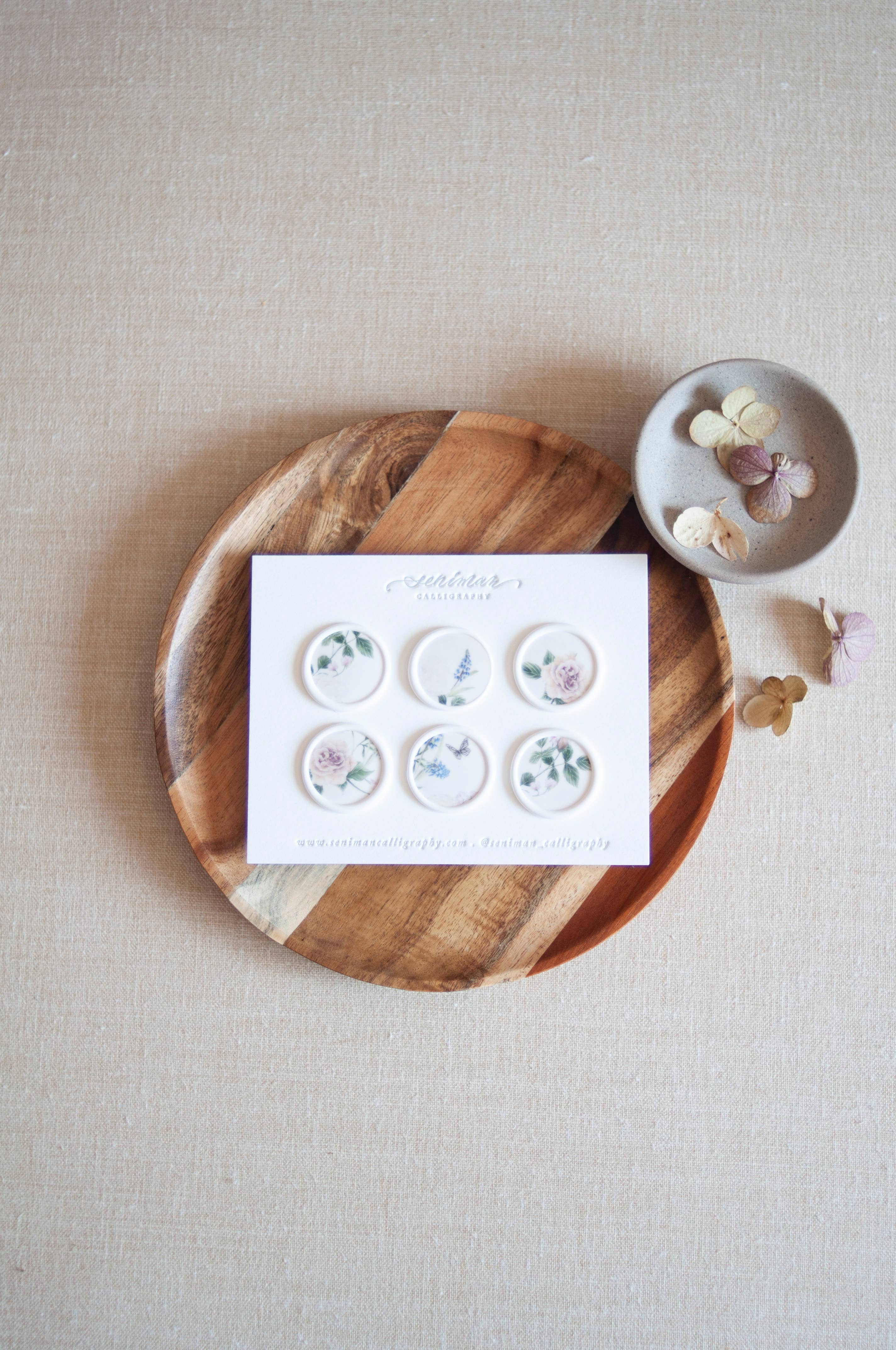 Seniman Calligraphy - Wholesale Sealing Wax - Set of 6 White Wax Seal with Watercolor Floral Toile2
