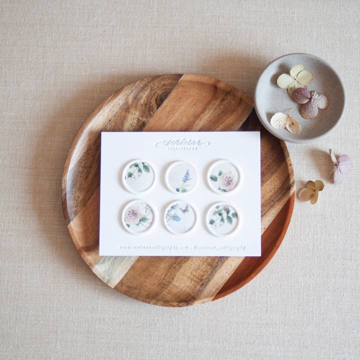 Seniman Calligraphy - Wholesale Sealing Wax - Set of 6 White Wax Seal with Watercolor Floral Toile2