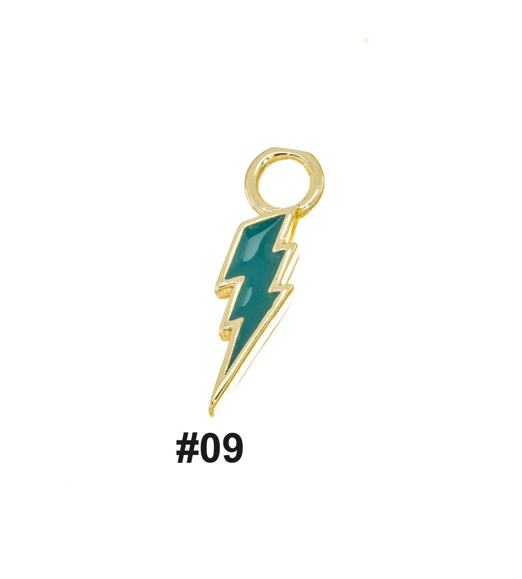 Jewel Pledge - Wholesale Individual Charm/Pendant - Gold Enamel Lightning Bolt Charms for Jewelry Making,CPG14089