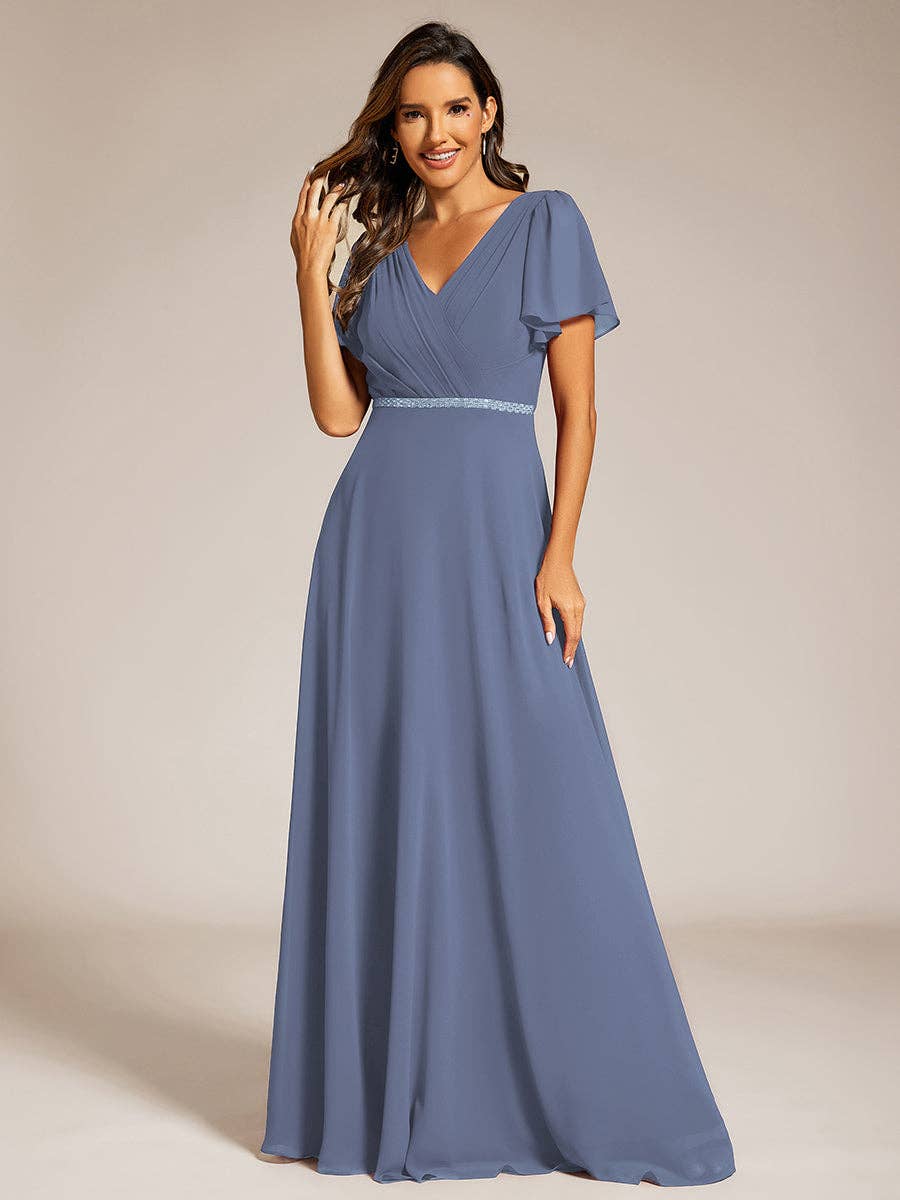 Ever-Pretty - Wholesale Gown - Women's - Midi Length Ruffles Sleeves Chiffon Dresses10