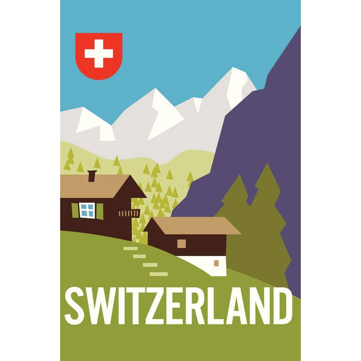Suisse Alpes suisses Chaîne de montagnes Art de voyage vintage Art mural pour la vente par Gotham Gifts
