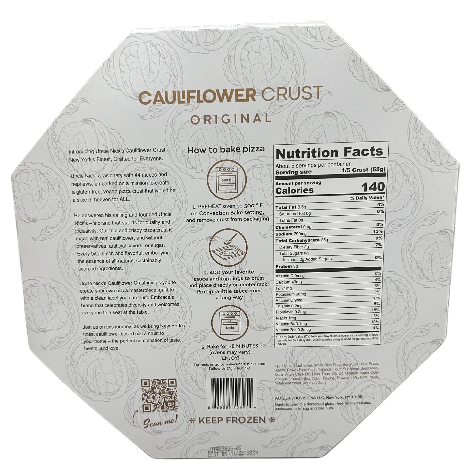 Uncle Nick’s - Wholesale Bread/Tortilla - Cauliflower Crust  Original  (12, two-packs in each case)1