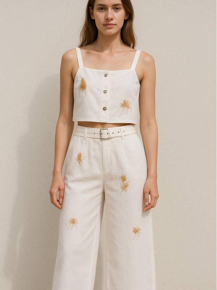 Premium Geborduurd Knoopsluiting Crop Top voor wholesale door 1 Fashion