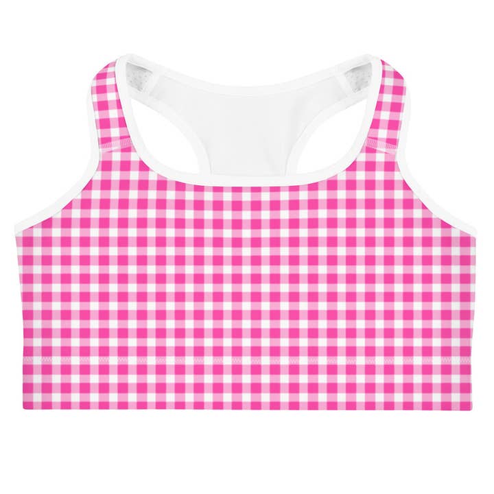 Scalloped Gingham Sports bra Bright Pink for wholesale by The Happy Fun Shop
