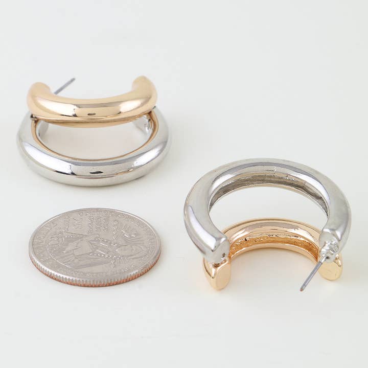 Brincos de Argola Modernos Bicolores por atacado de 3AM BY H&D ACCESSORIES