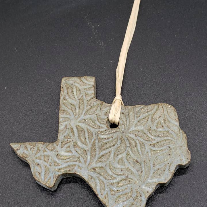 Asst. Colors- Texas State Shaped Handmade Ceramic Ornaments for wholesale by White Squirrel Clayworks