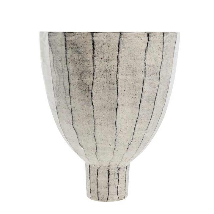 Striped Ceramic Pedestal Bowl for wholesale by Decor Petit