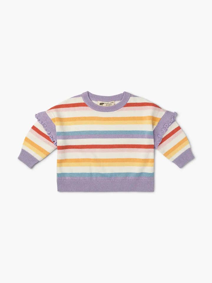 Knit Ruffle Sweater_Pastel Stripes for wholesale by Monica + Andy