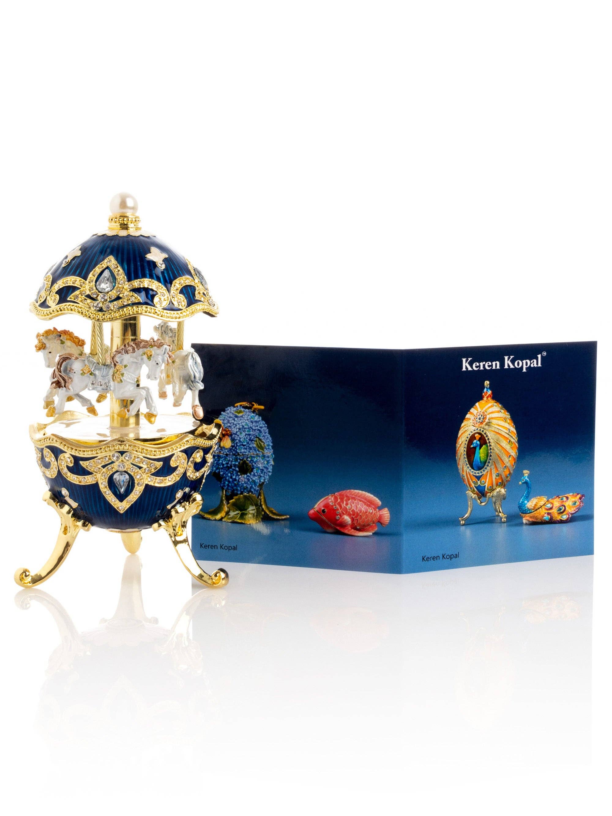 Keren Kopal - Venta al por mayor Cajas decorativas - Huevo de Fabergé con carrusel de caballo de viento azul16