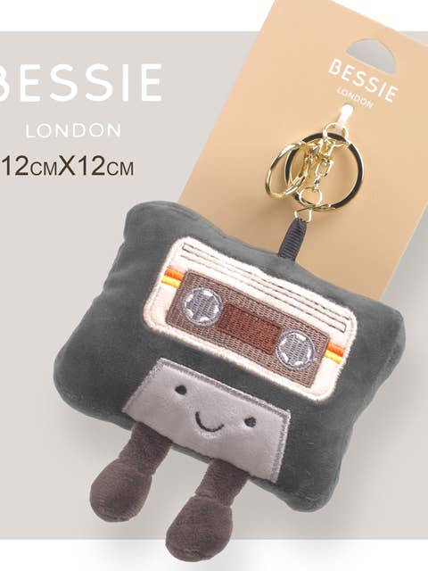 PLUSH CASSETTE BAG CHARM for wholesale by Bessie London